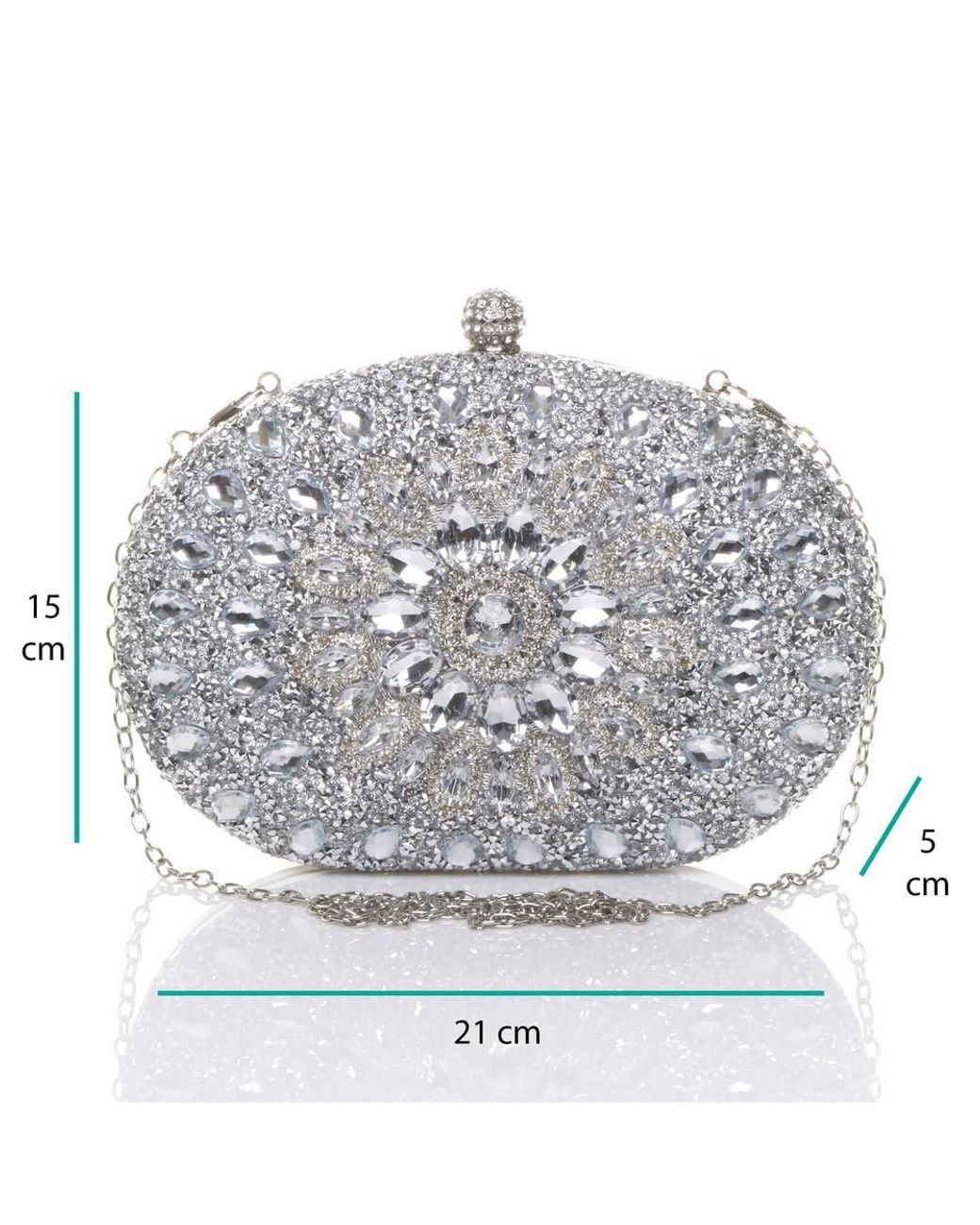 AJVANI Metallic Diamante Embellished Oval Prom Clutch Bag