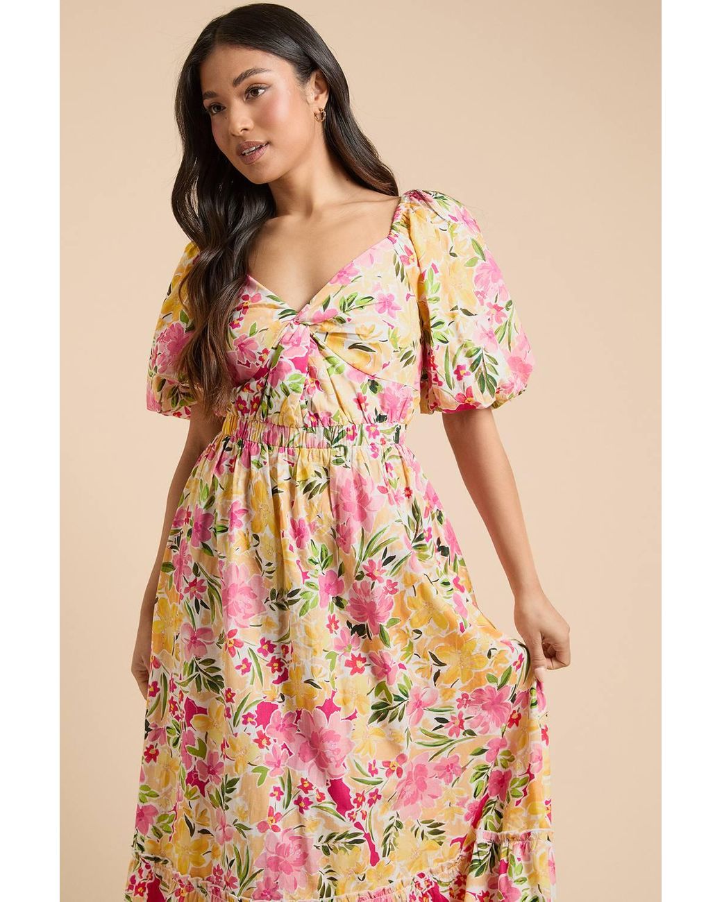 Dorothy Perkins Natural Petite Poplin Twist Front Midi Dress