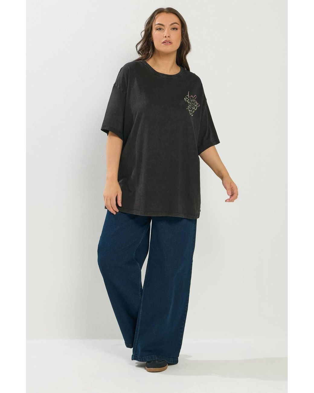 Yours Black 'Les Fleurs' Relaxed T-Shirt