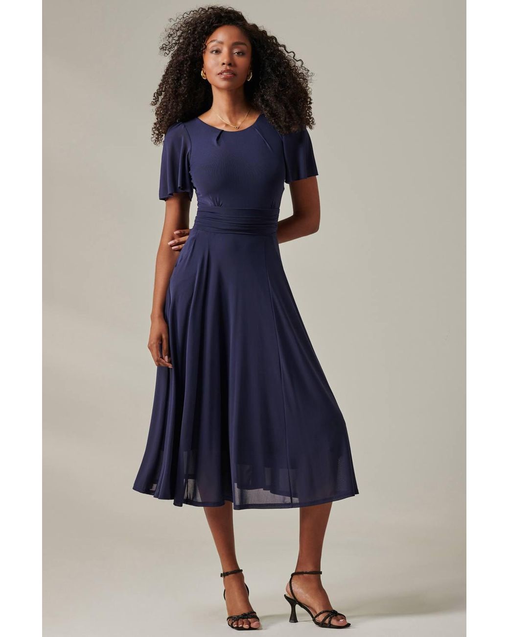 Jolie Moi Blue Ayla Plain Mesh Maxi Dress
