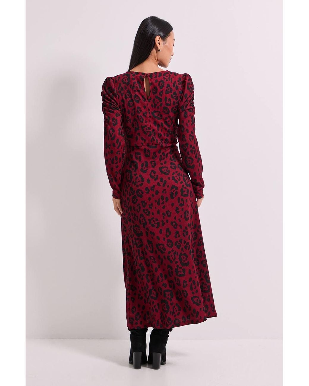 Dorothy Perkins Red Petite Berry Leopard Keyhole Midi Dress