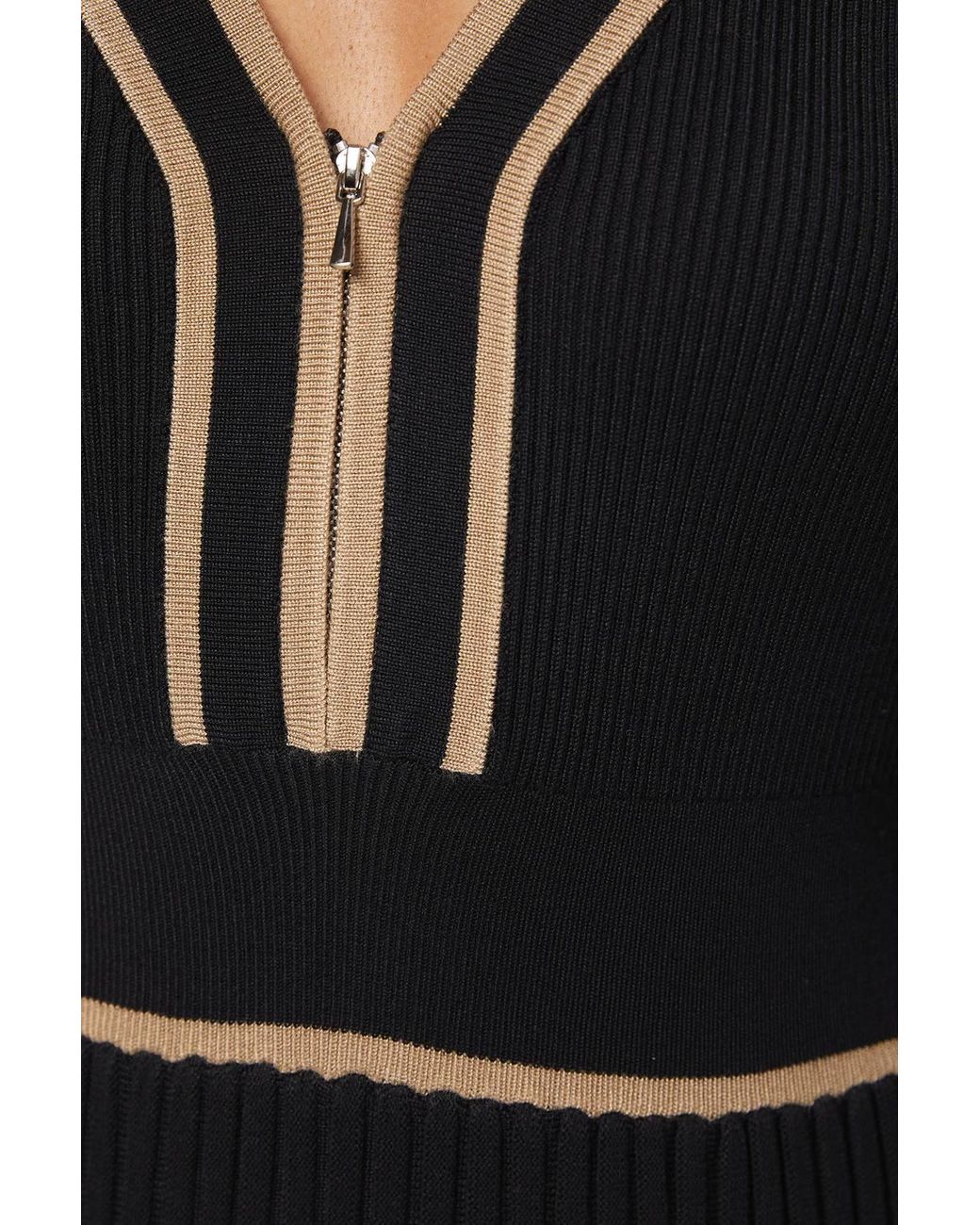 Wallis Black Zip Front Pleated Knitted Midi Dress