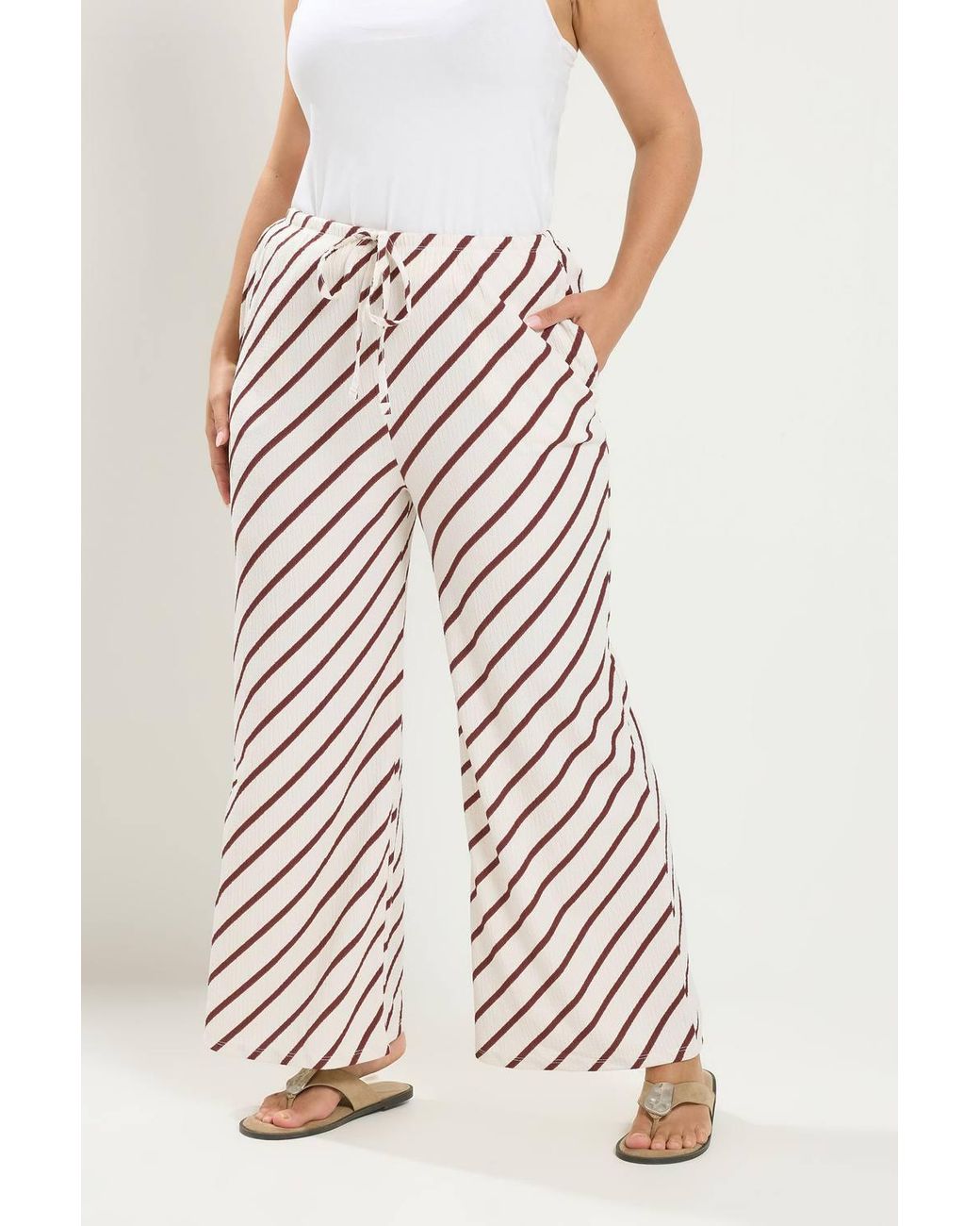 Yours Natural Stripe Wide Leg Trousers