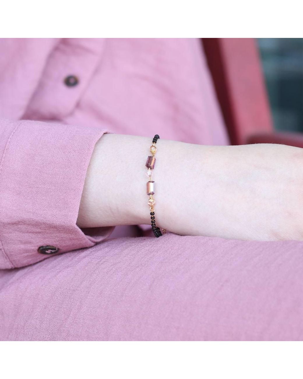 The Colourful Aura Purple Minimalistic Beaded Crystal Slim Mangalsutra Bracelet