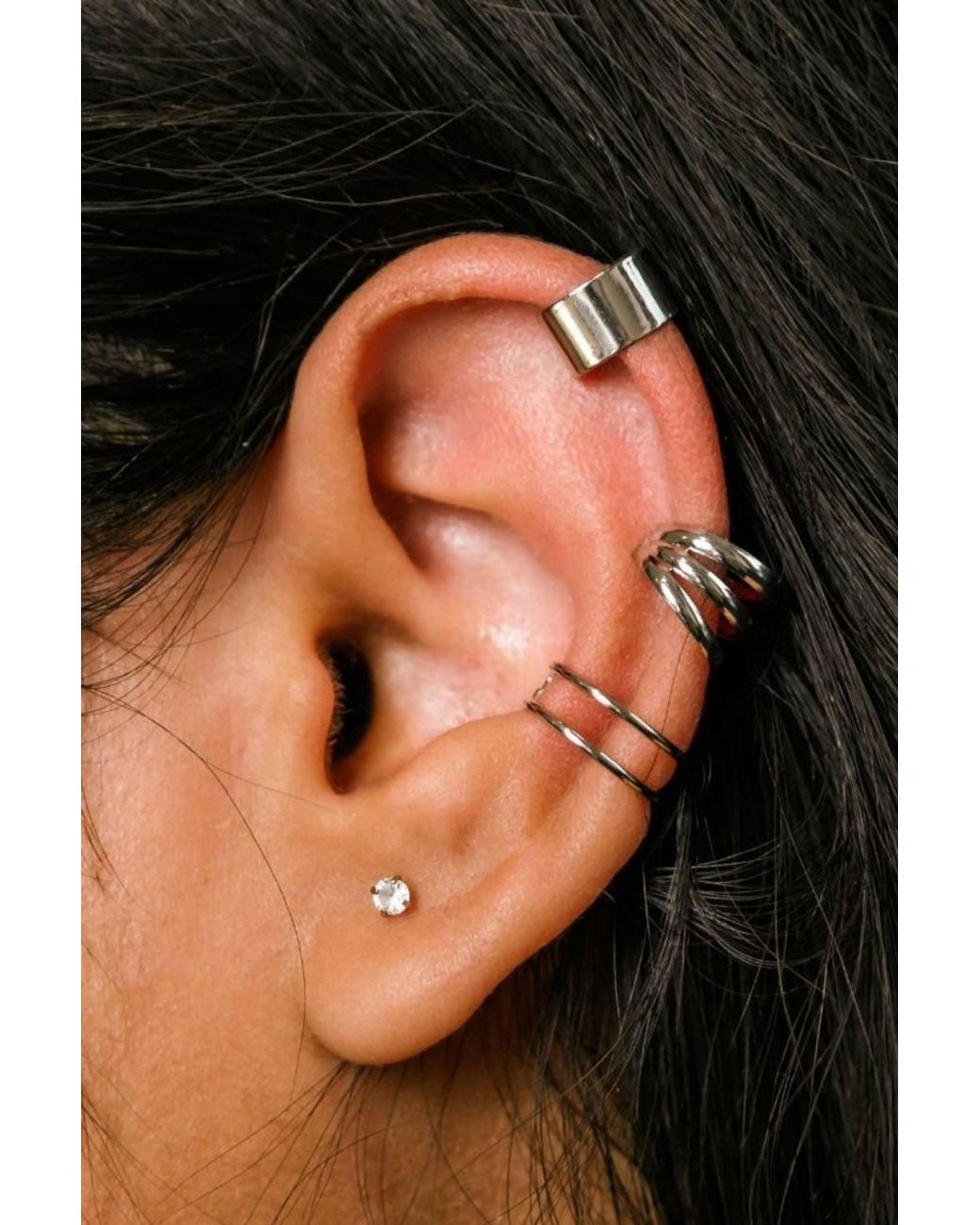 The Colourful Aura Black Plated 3 Piece Non Piercing Helix Ear Cuff Band