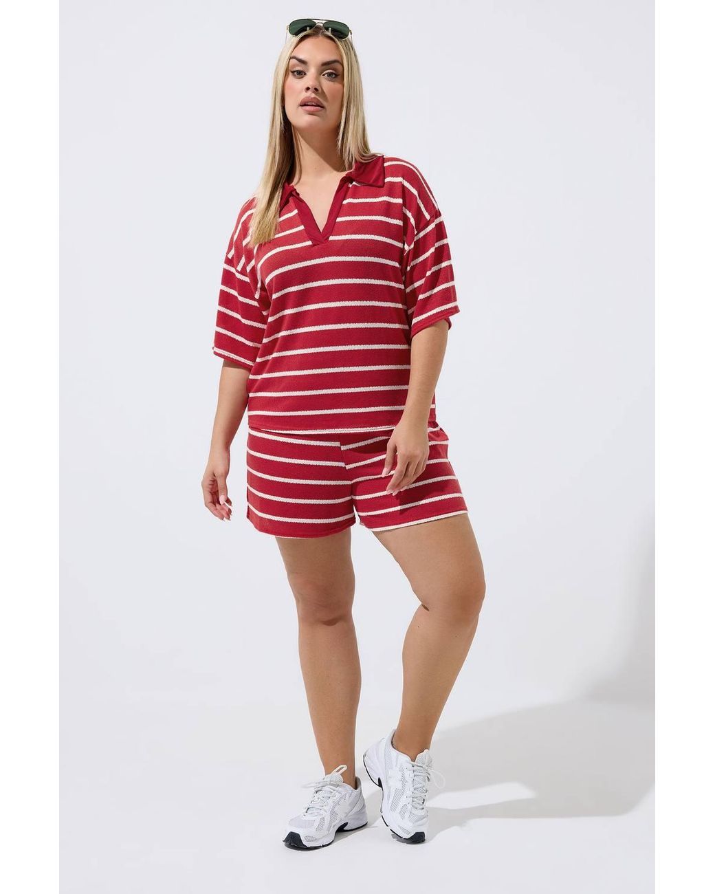 Yours Red Stripe Rugby Collar Top