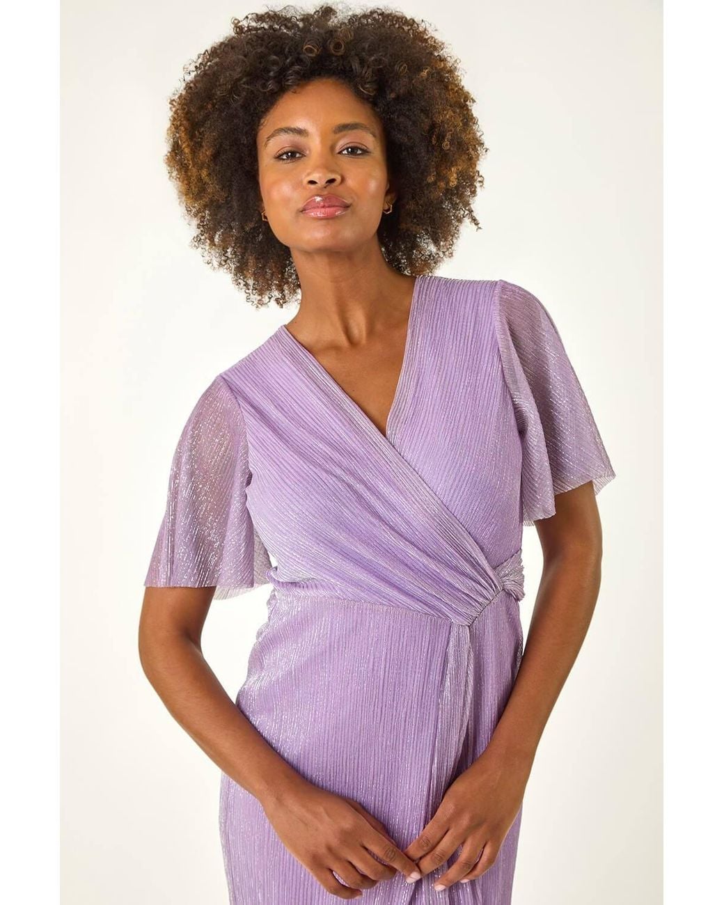 Roman Purple Metallic Plisse Bodycon Maxi Dress