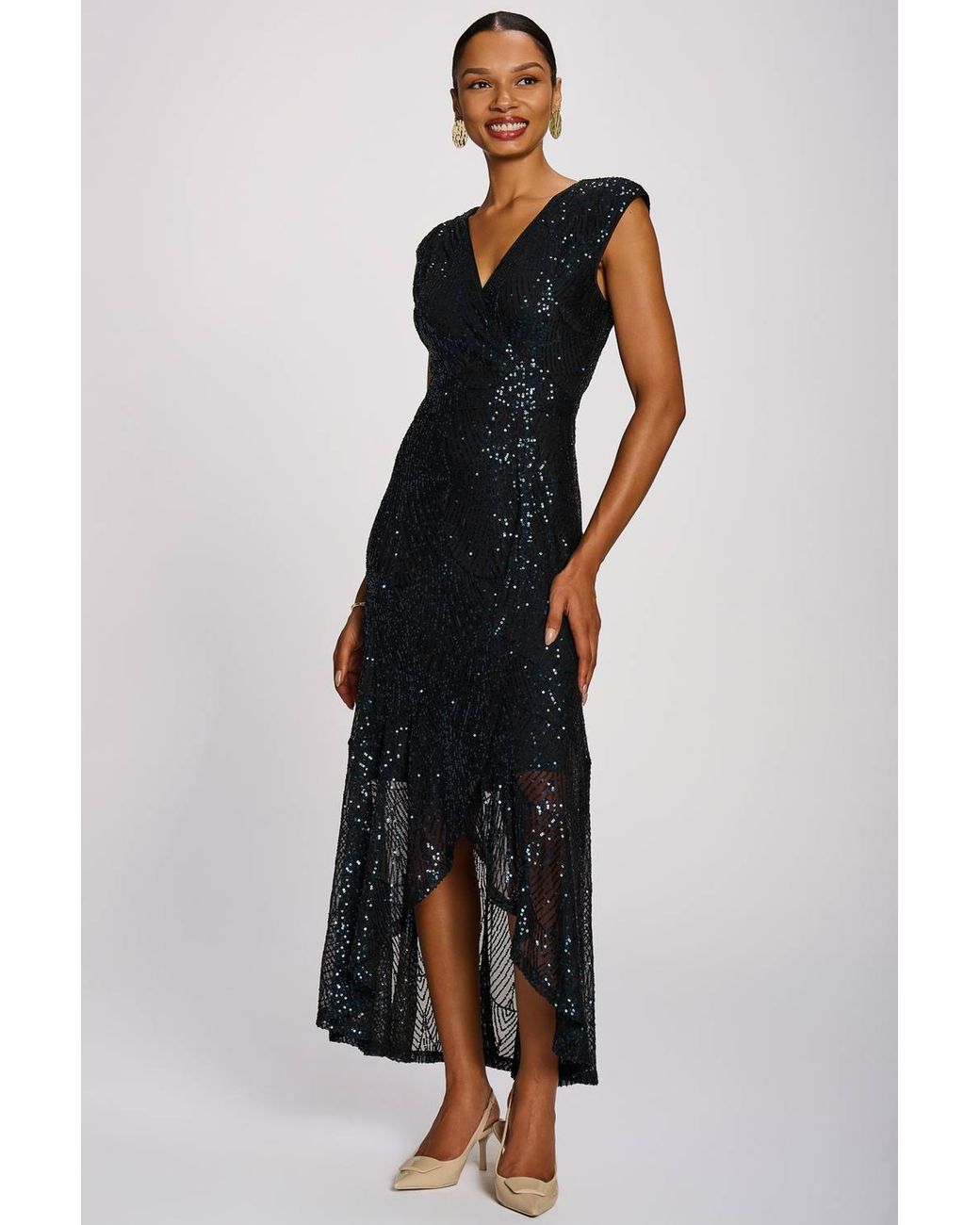 Jolie Moi Black Sequin V-Neck Maxi Dress