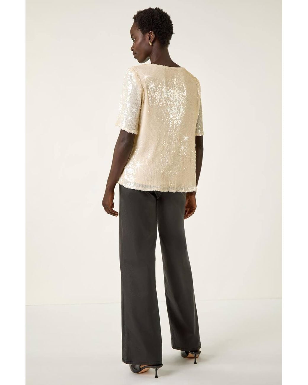 Roman Natural Sequin Embellished T-Shirt