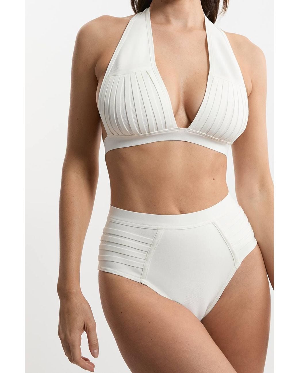 Karen Millen Natural Bandage Sheer Stripe Bikini Bottoms