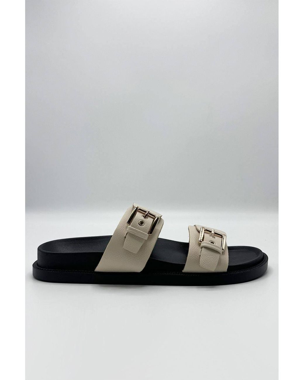 Miss Diva Gray Elise 2 Band Buckle Flat Slider