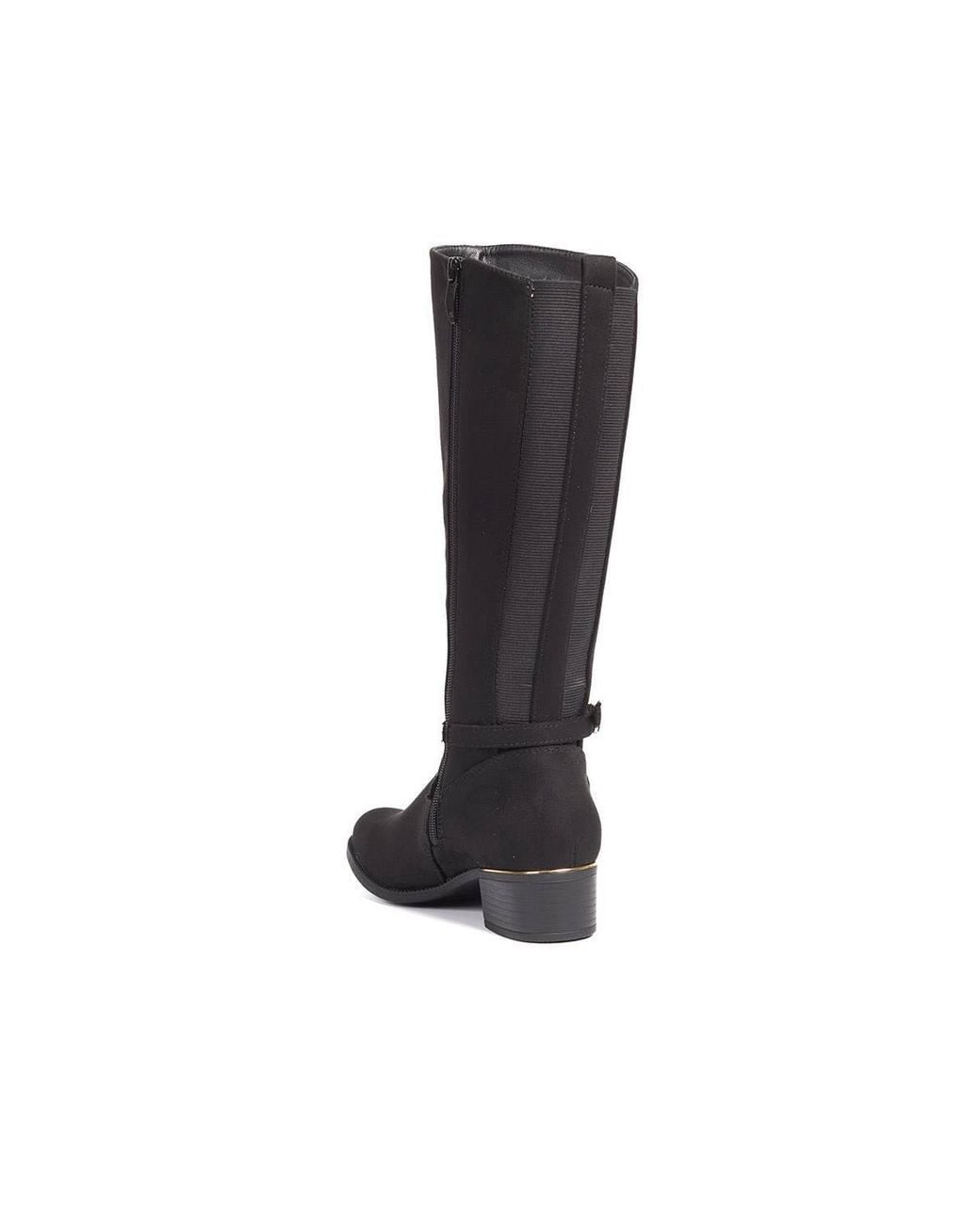 Pavers Black Stretch Back Buckle Detail Long Boots