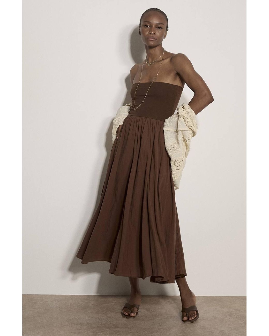 Apricot Brown Jersey Waistband Cotton Midaxi Skirt