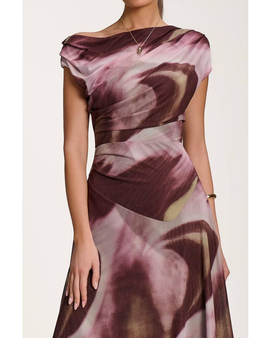 Jolie Moi Multicolor Asymmetric Draped Mesh Dress