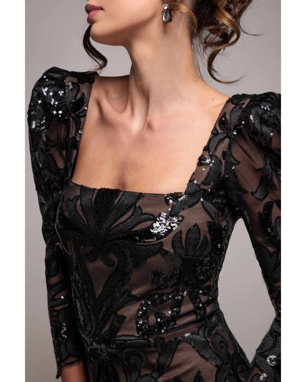 Goddiva Black Square Neck Scalloped Lace Midi Dress