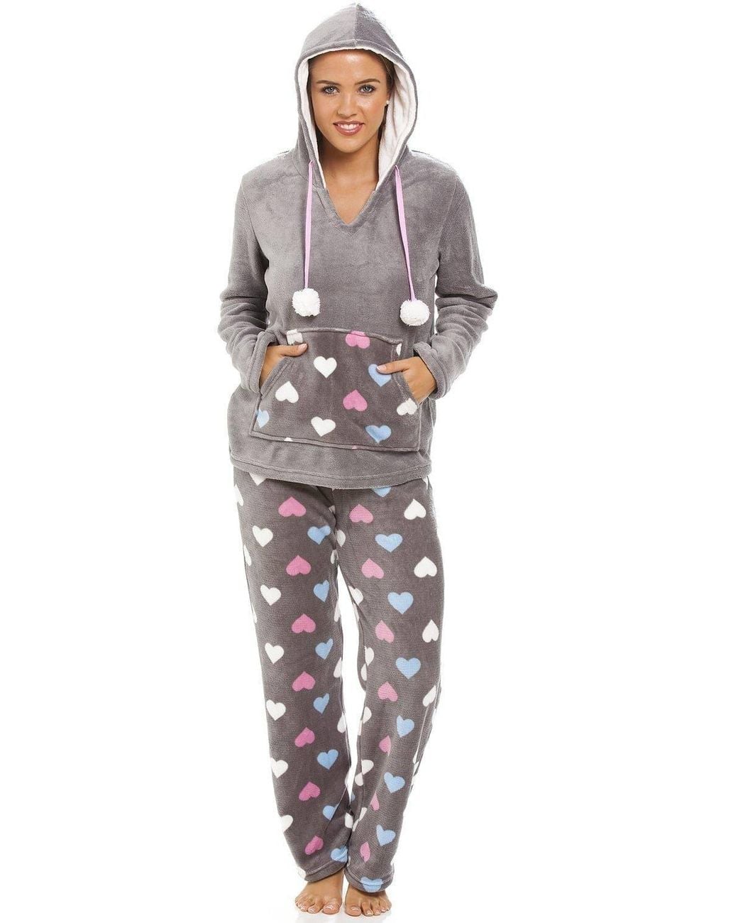 CAMILLE Blue Multicoloured Heart Print Supersoft Pyjama Set