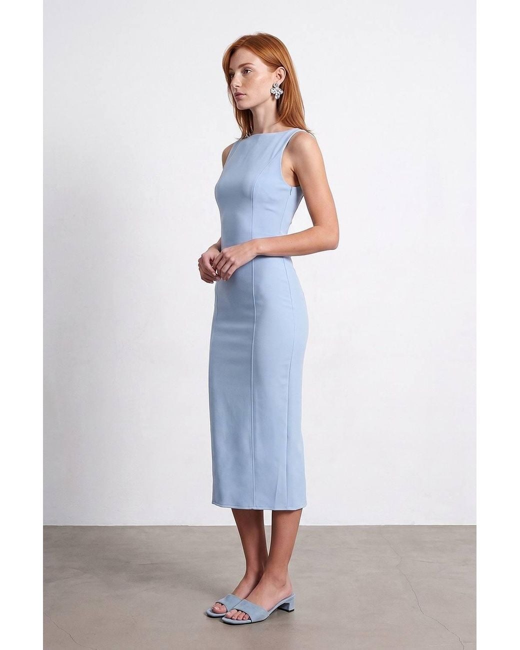 Dilvin Natural Sleeveless Midi Bodycon Dress W/ Slit