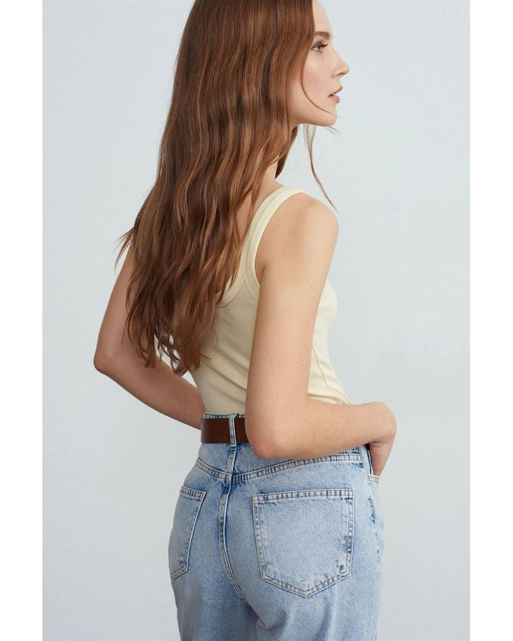 Dilvin Natural Sleeveless Ribbed Cotton-Blend Bodysuit