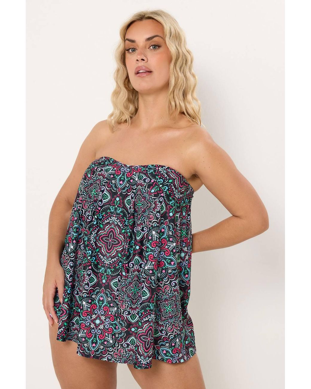 Yours Multicolor Aztec Print Pleated Tankini Top
