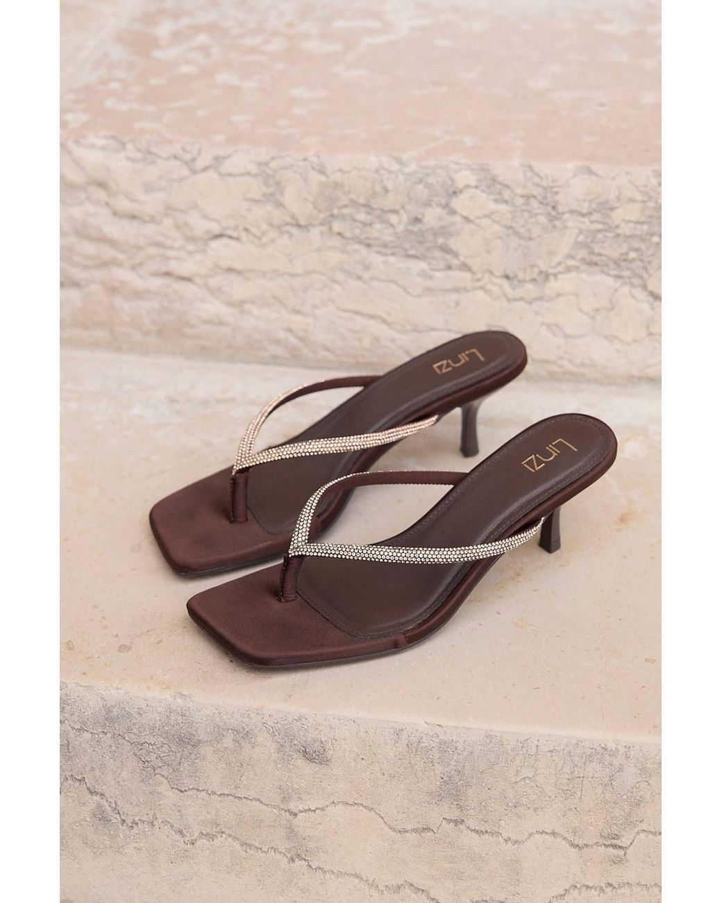 Linzi Brown Runway Embellished Mule Heels