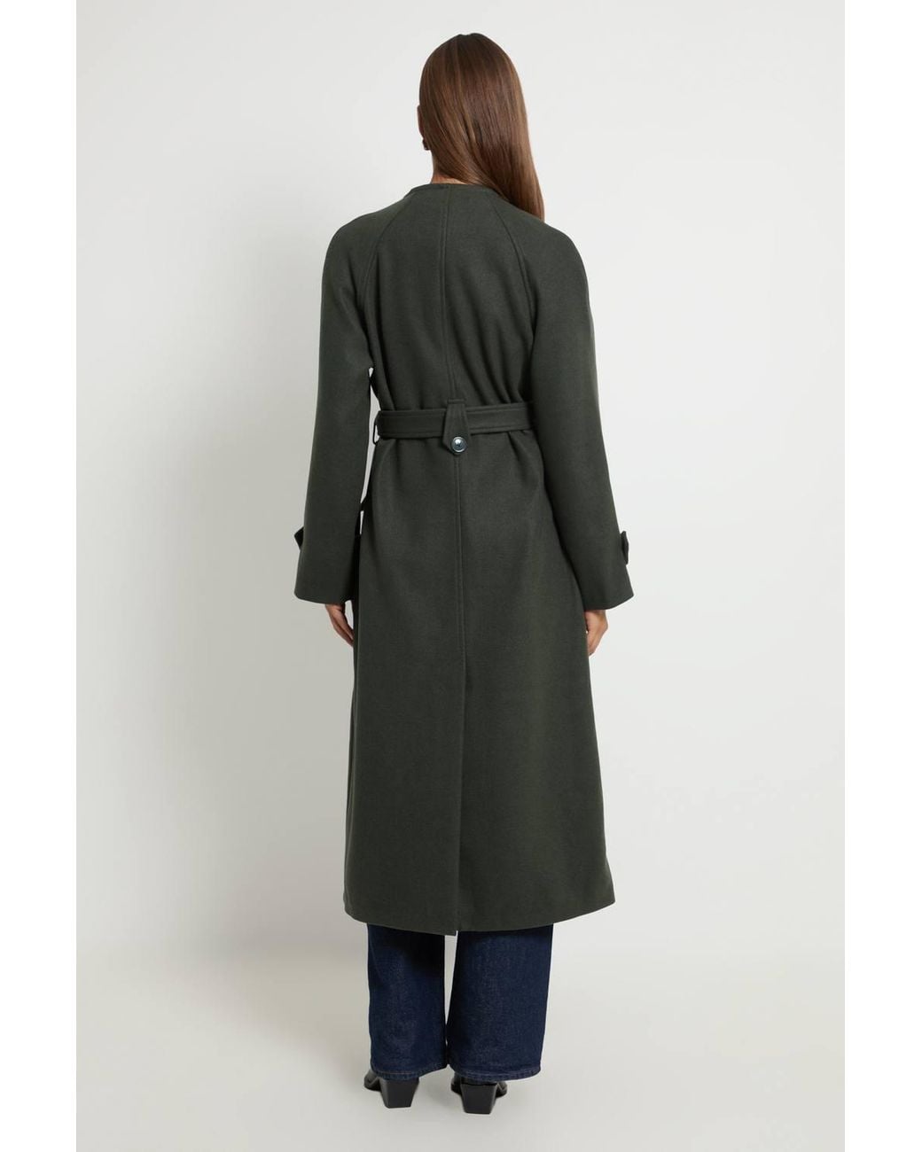 Wallis Blue Grown On Funnel Neck Double Breasted Belted Coat