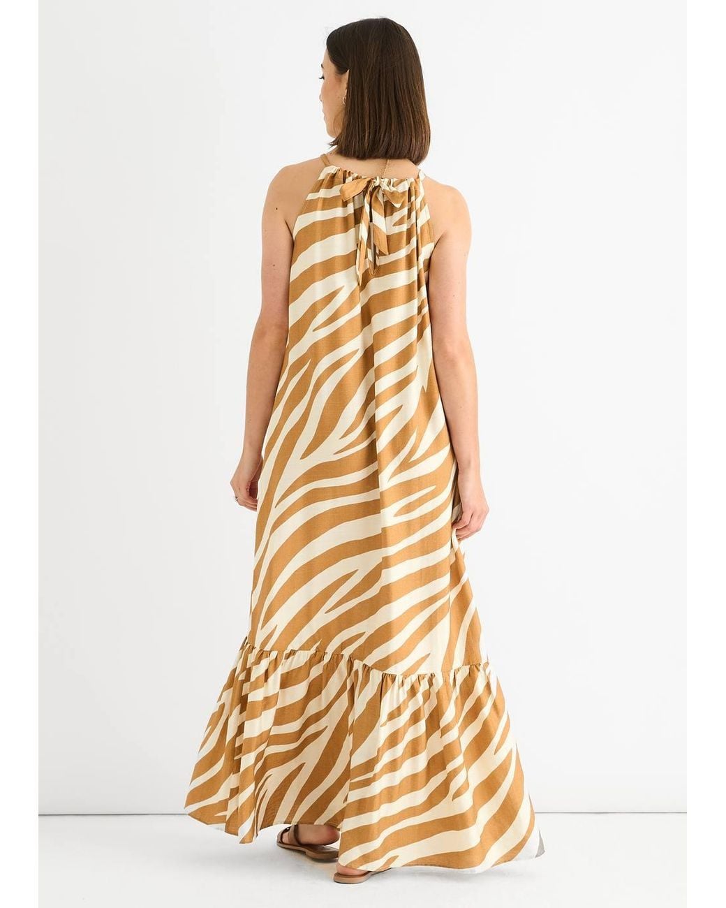 Gini London Metallic Zebra Print Halter Neck Maxi Dress