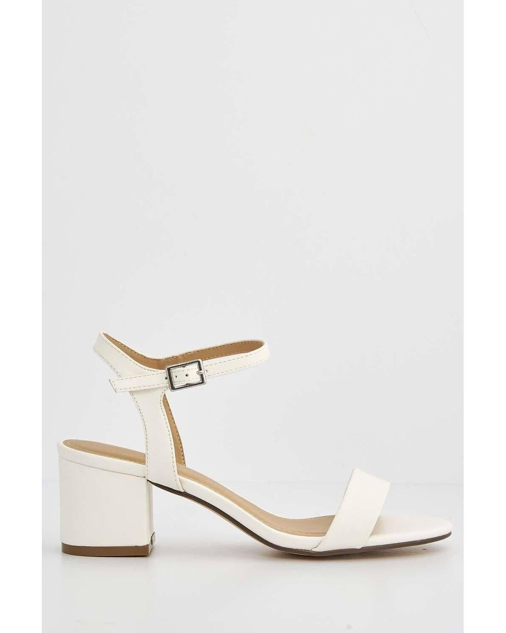 Miss Diva White Flori Block Heel Anklestrap Pu Heeled Sandals