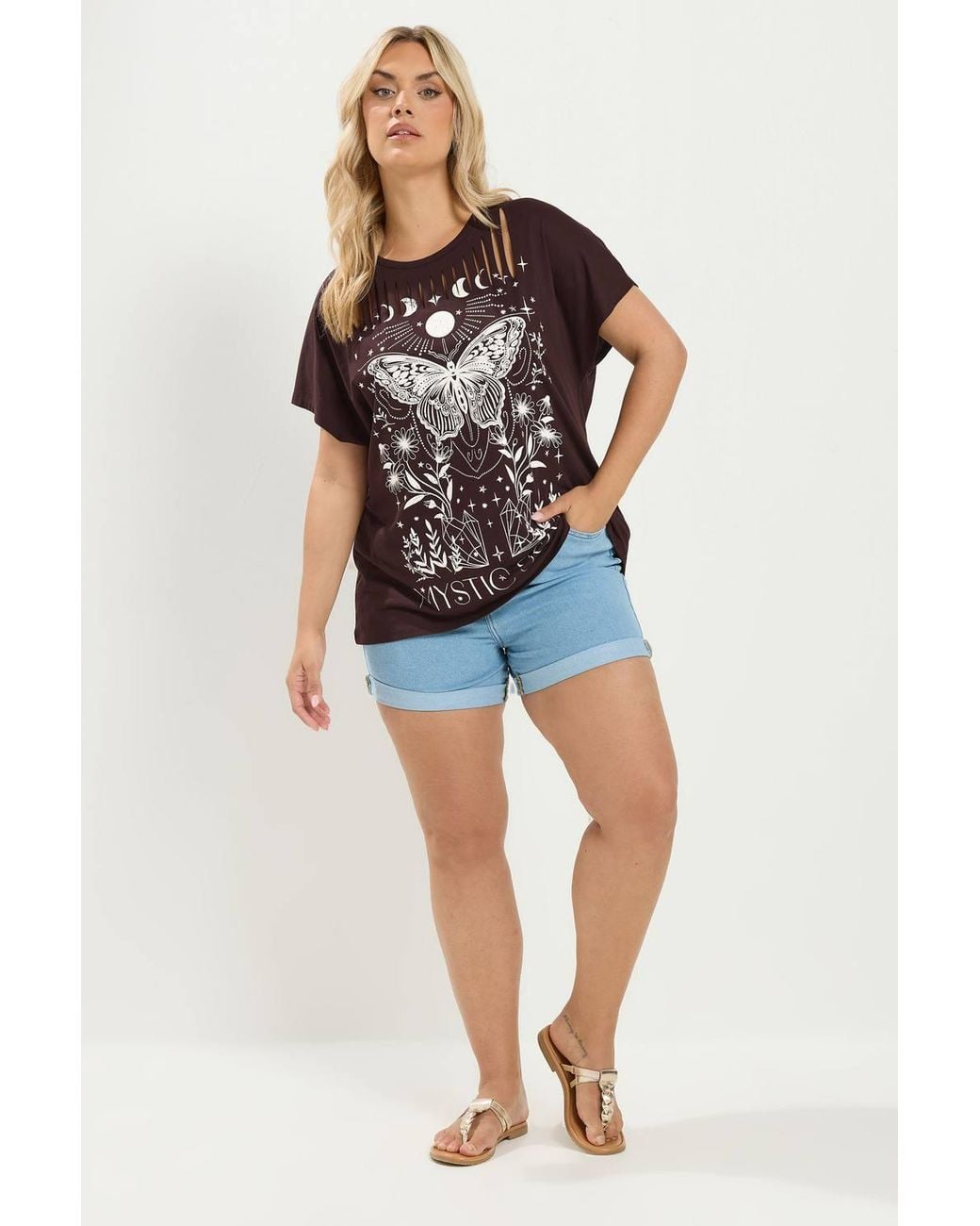 Yours Brown 'Mystic Soul' Laser Cut Slogan T-Shirt
