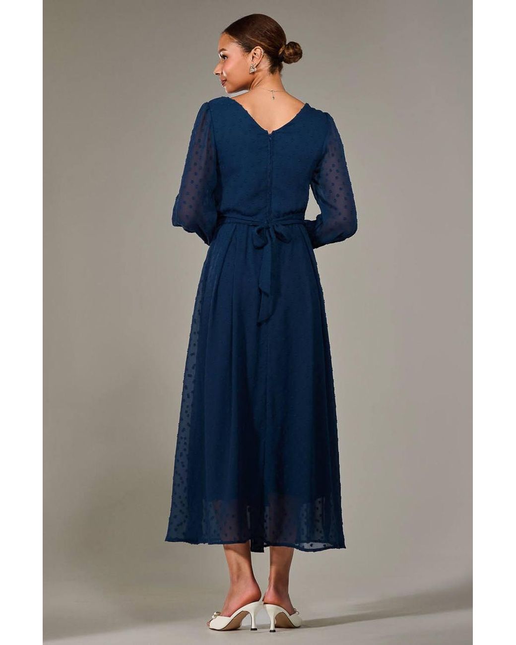 Jolie Moi Blue Long Sleeve Chiffon Midaxi Dress