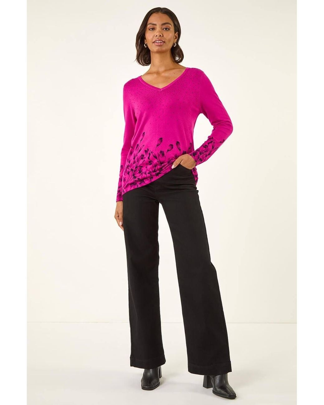 Roman Pink Embellished Floral Print Knit Jumper