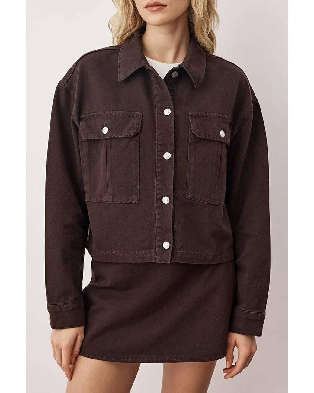 WOVCOR Brown Classic Button Front Denim Jacket W/ Patch Pockets