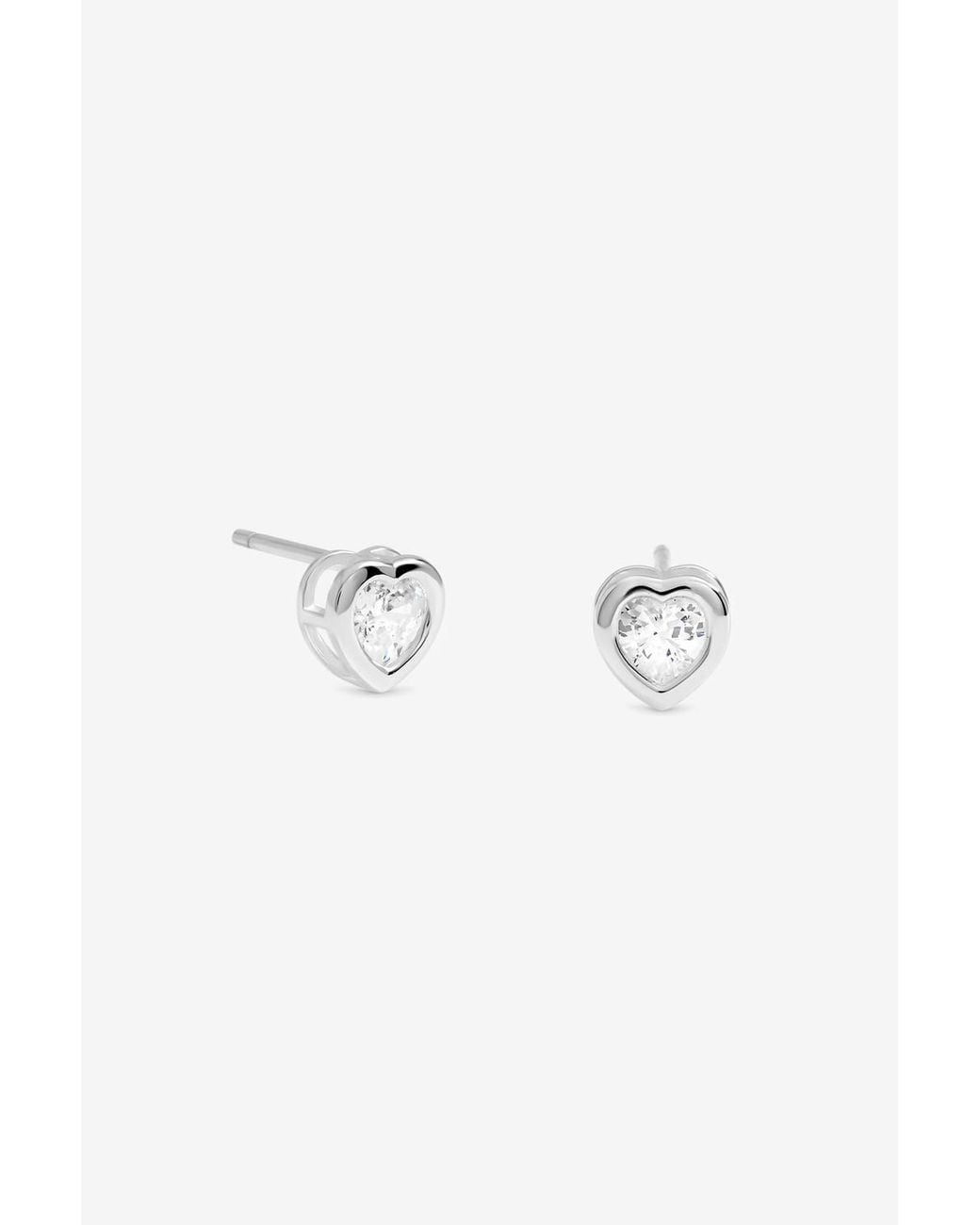 Simply Silver Metallic Sterling Plated Bezel Heart Stud Earrings