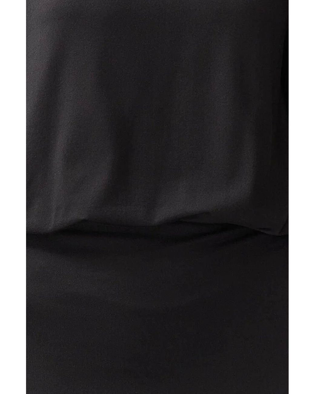 WOVCOR Black Crew Neck Relaxed Fit Mini Dress W/ Draped Waist Detail