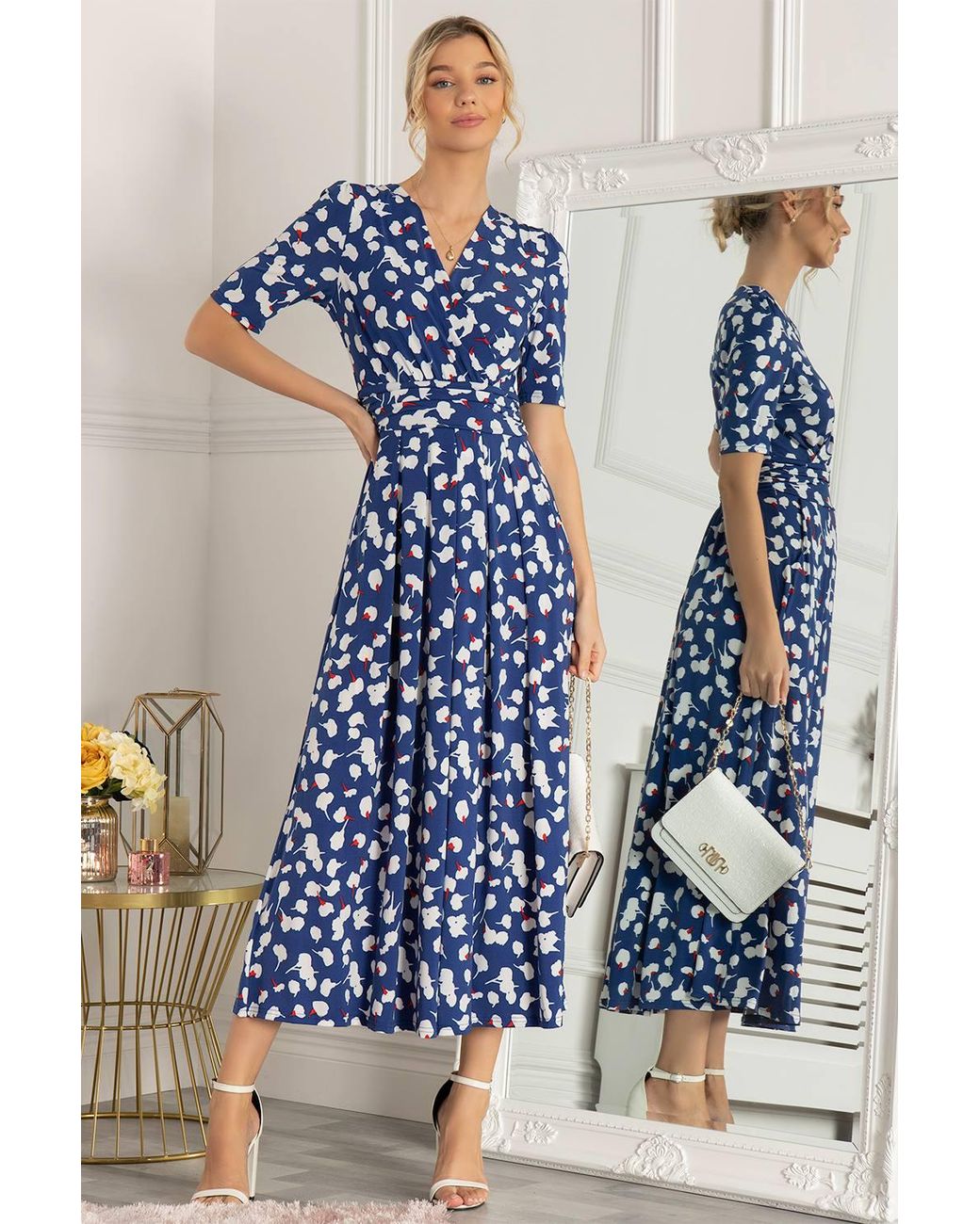 Jolie Moi Blue Kiera Wrap Front Maxi Dress