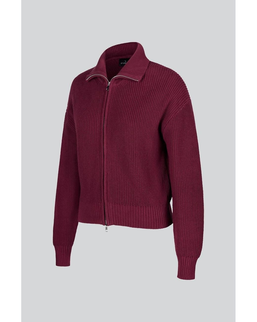 Enorsia Red Funnel Neck Two-Way Zip Jumper