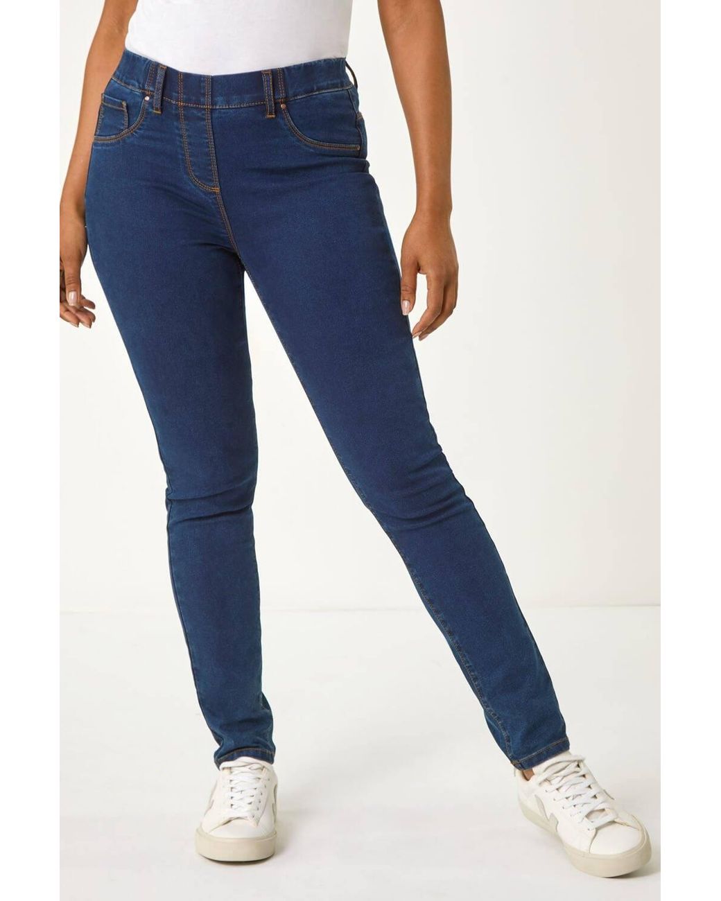 Roman Blue Petite Stretch Denim Elastic Waist Jegging