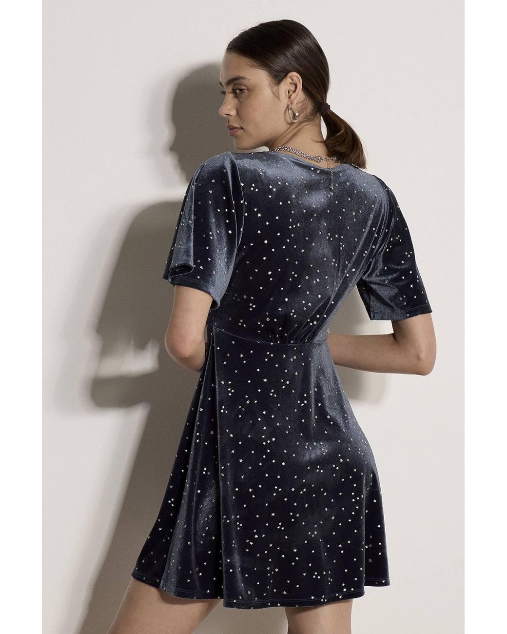 Apricot Blue Foil Star Velvet Mini Dress