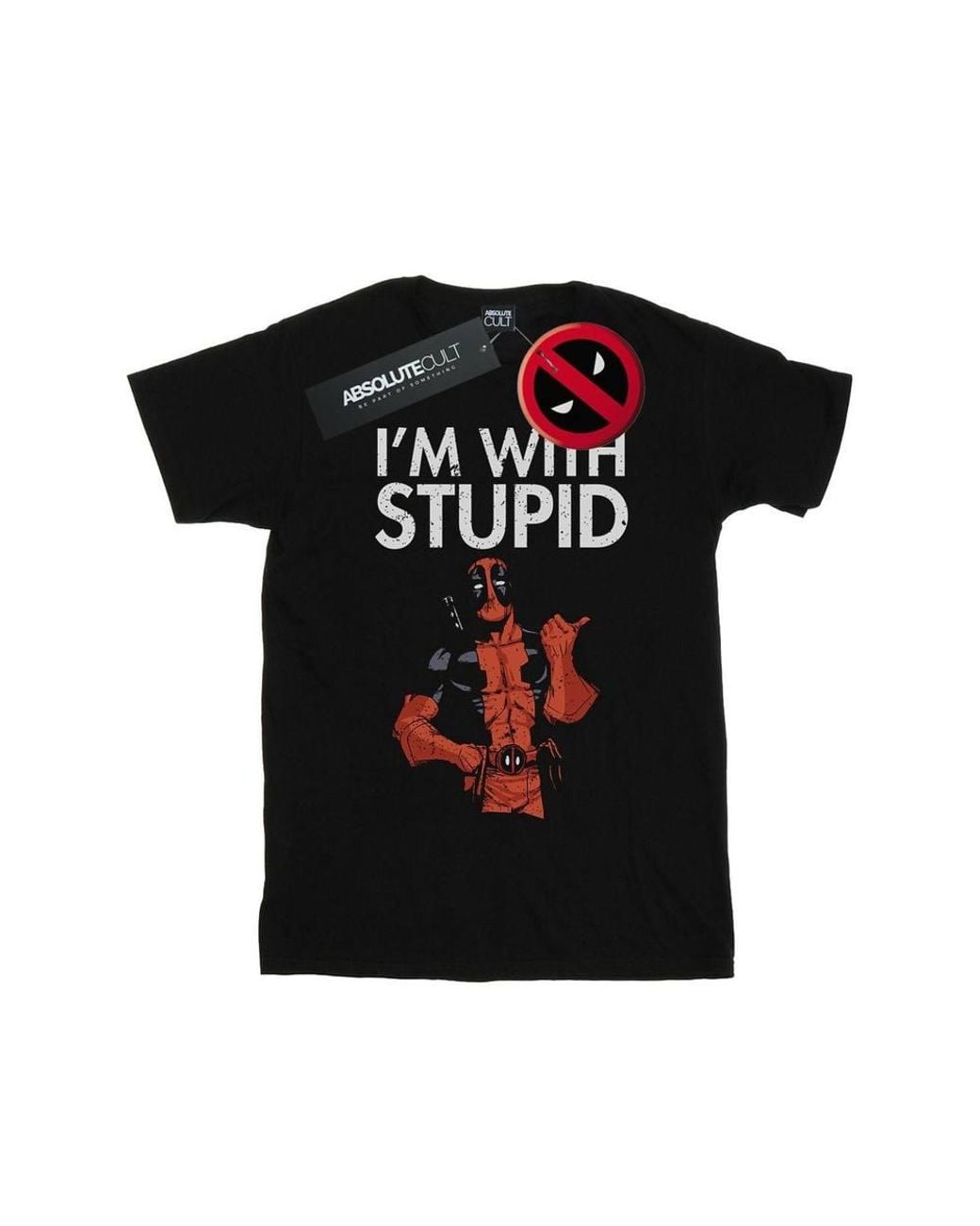 Marvel Black Deadpool I'M W/ Stupid Cotton Boyfriend T-Shirt
