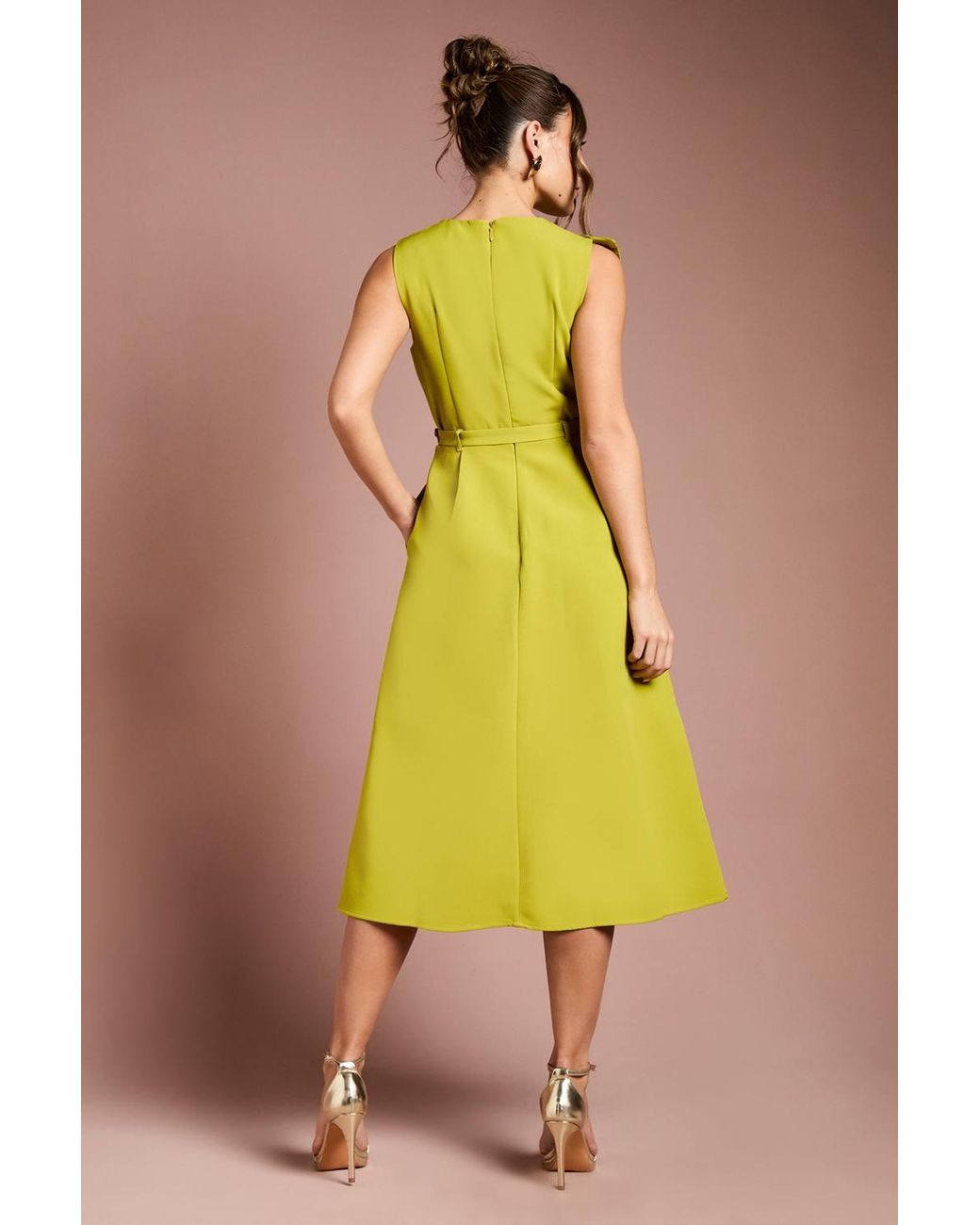 Coast Yellow Bow Detail Belted Crepe Midi Dress