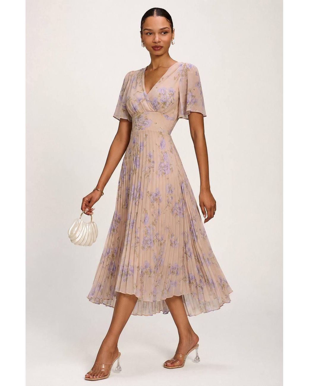 Jolie Moi Natural Chiffon Pleated Maxi Dress