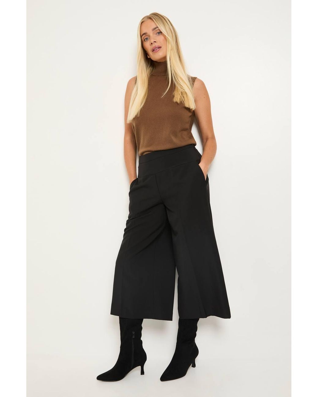 Wallis Black Petite Culotte Side Seam Trouser