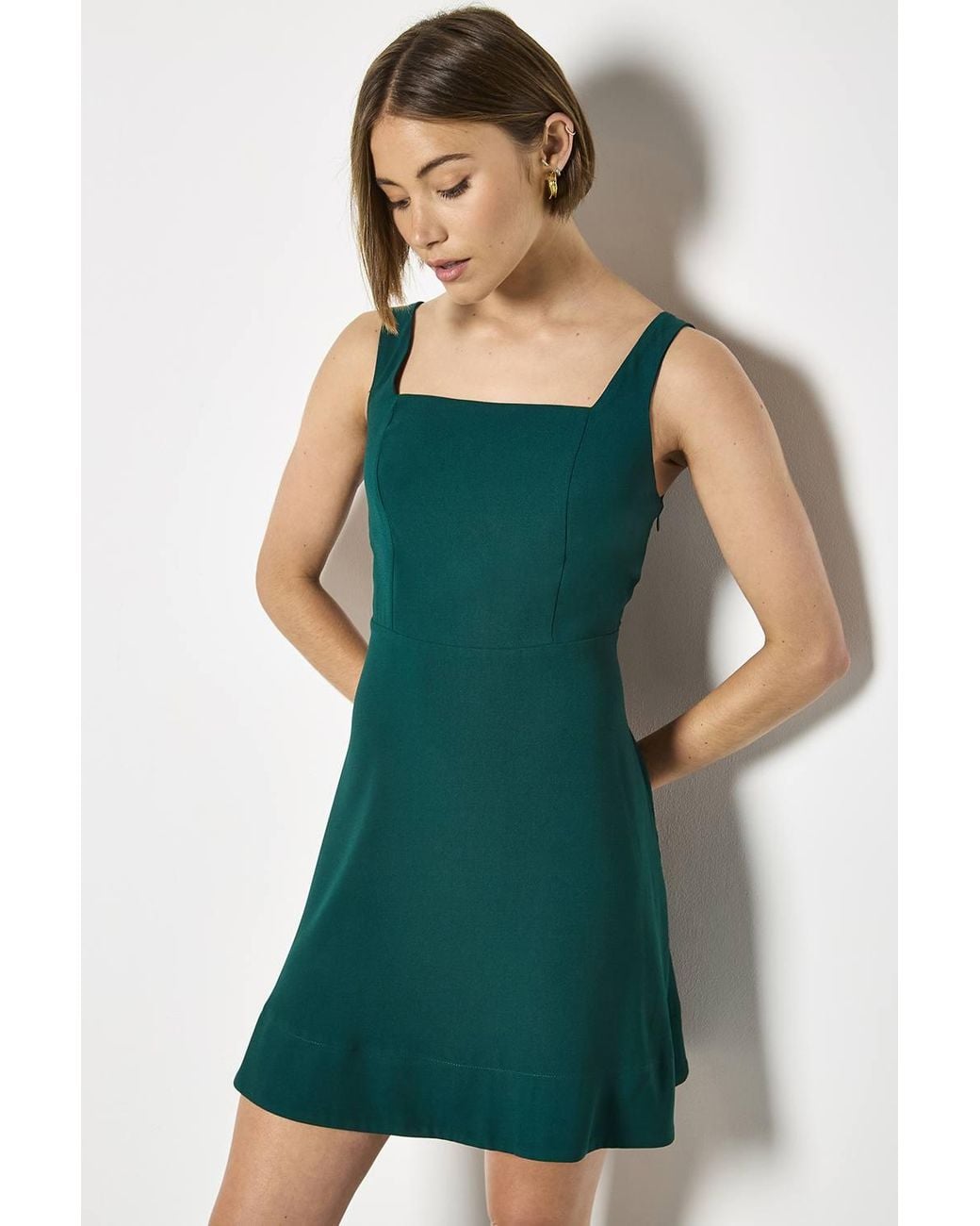 Apricot Green Crepe Fit & Flare Mini Dress
