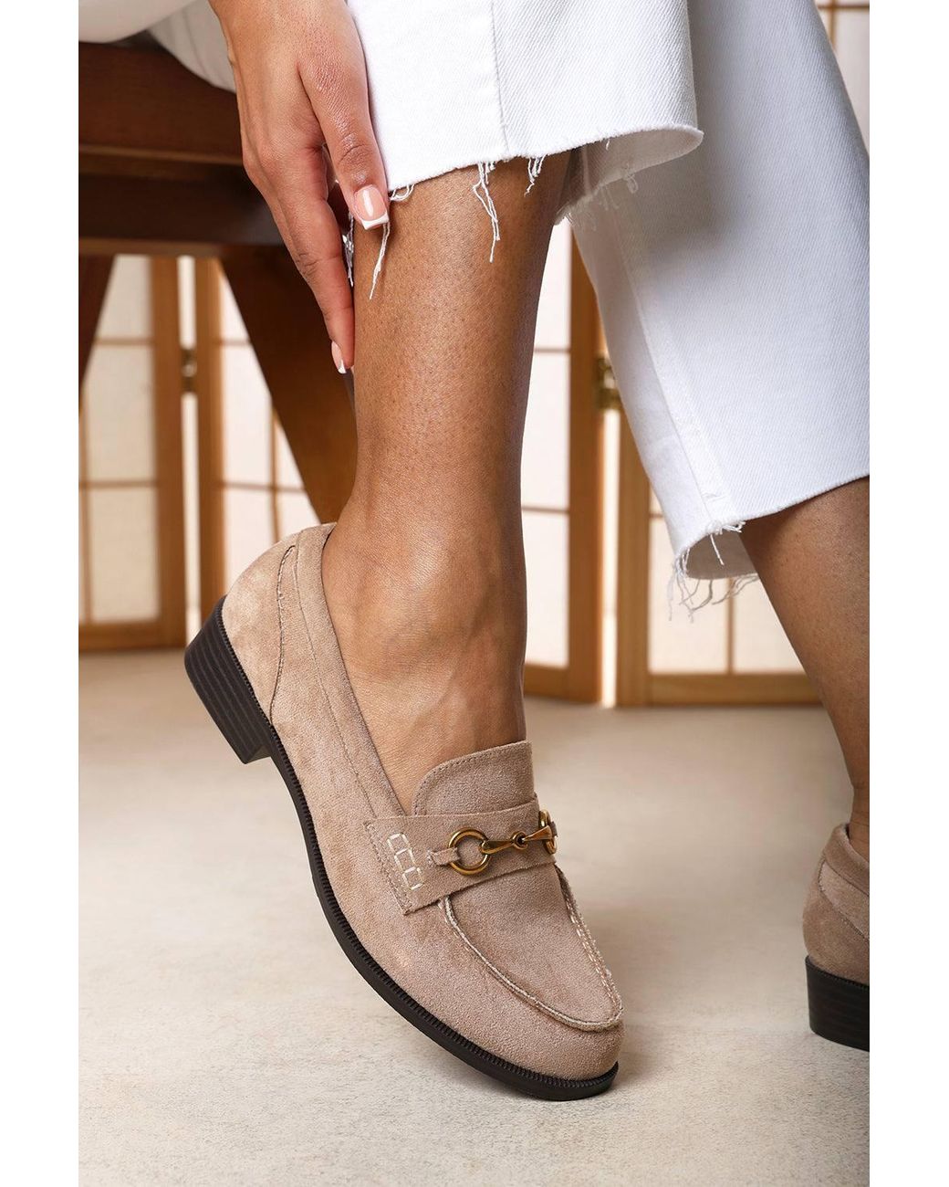 Where's That From Natural Maelynn Round Toe Single Metal Bar Loafers