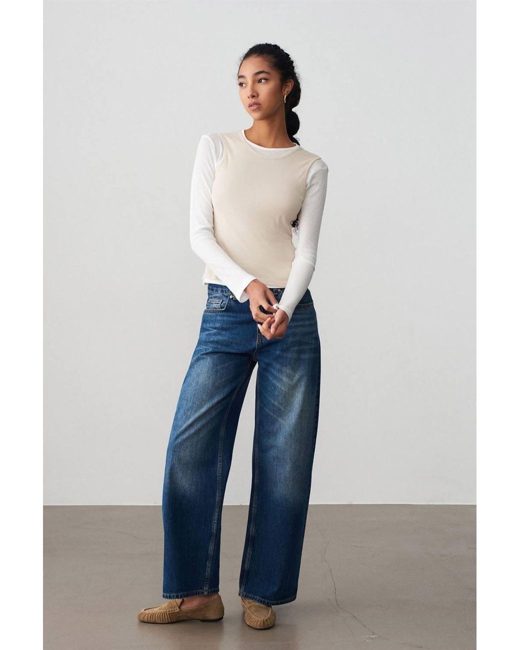 Dilvin White Fitted Cotton Crew Neck Long Sleeve Blouse
