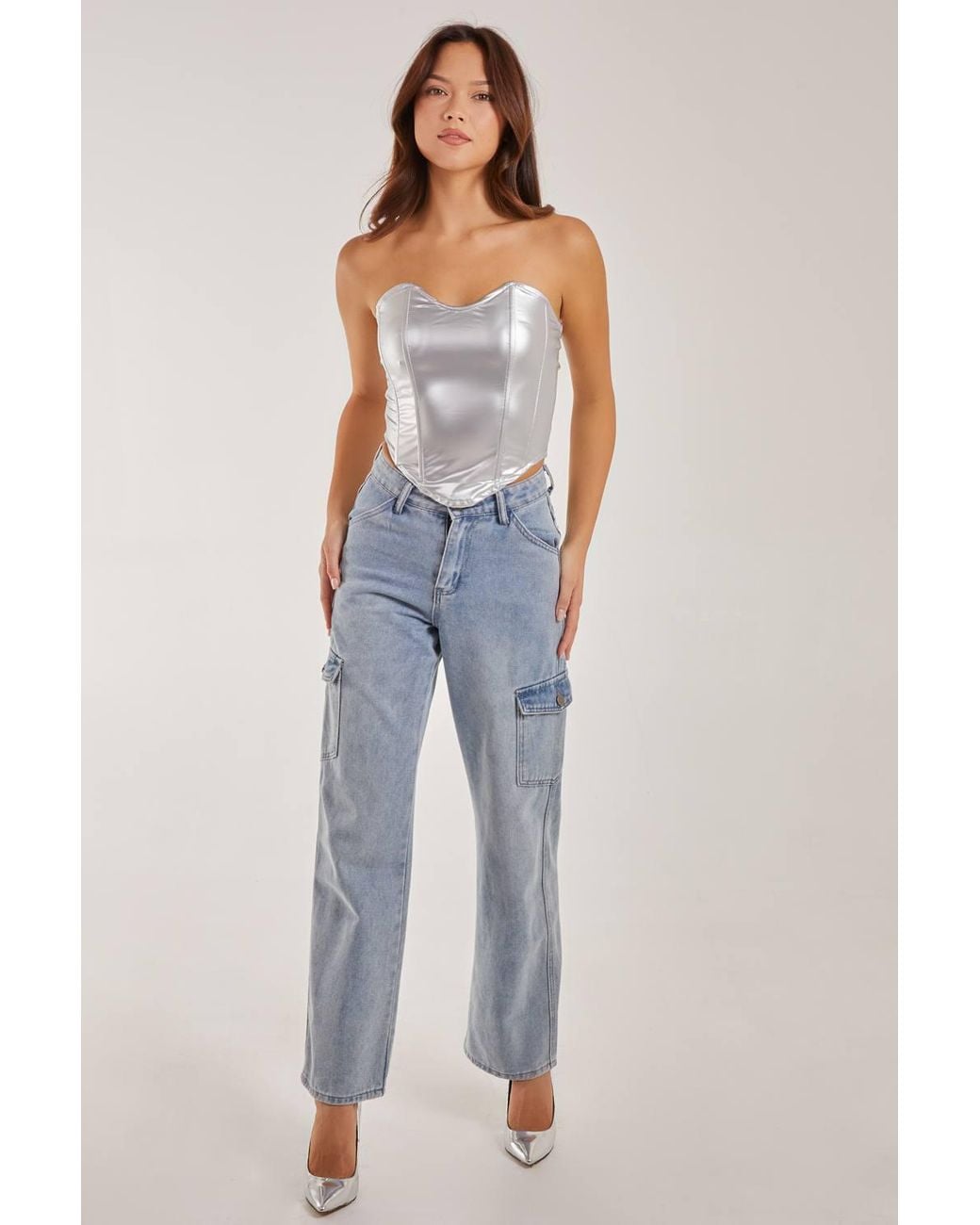 Pink Vanilla White Metallic Corset Top