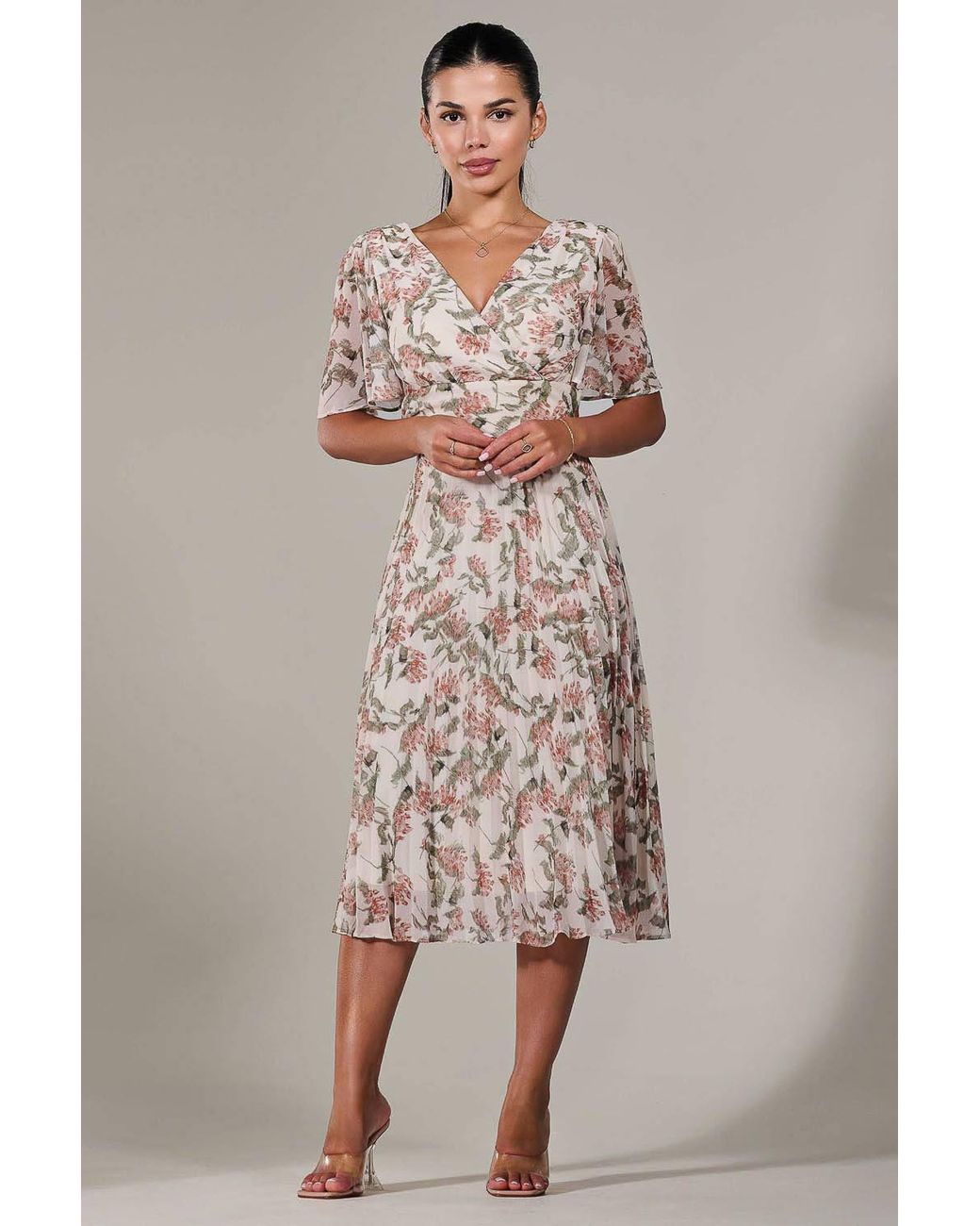 Jolie Moi Pink Petite Chiffon Pleated Midaxi Dress