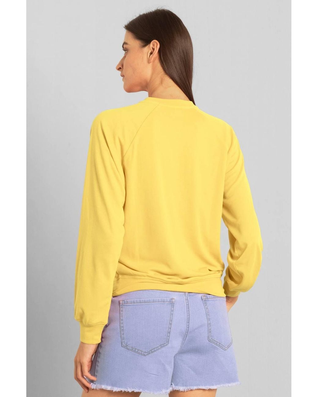 Enorsia Yellow Henley Button Up Long Sleeve Sweatshirt