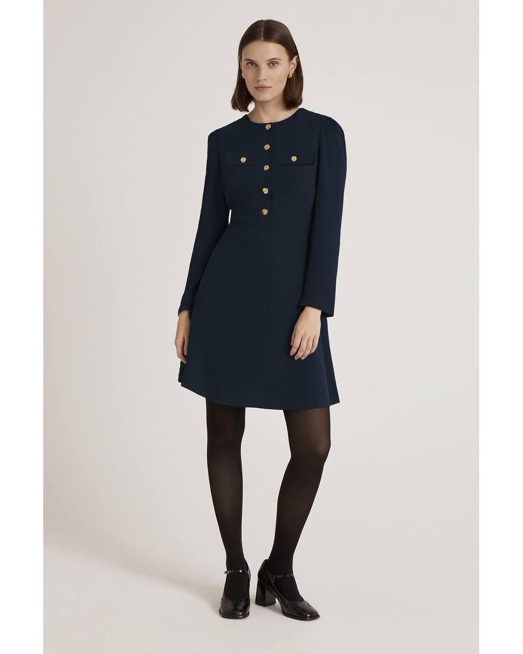 Finery London Blue Evie Long Sleeve Crepe Short Dress