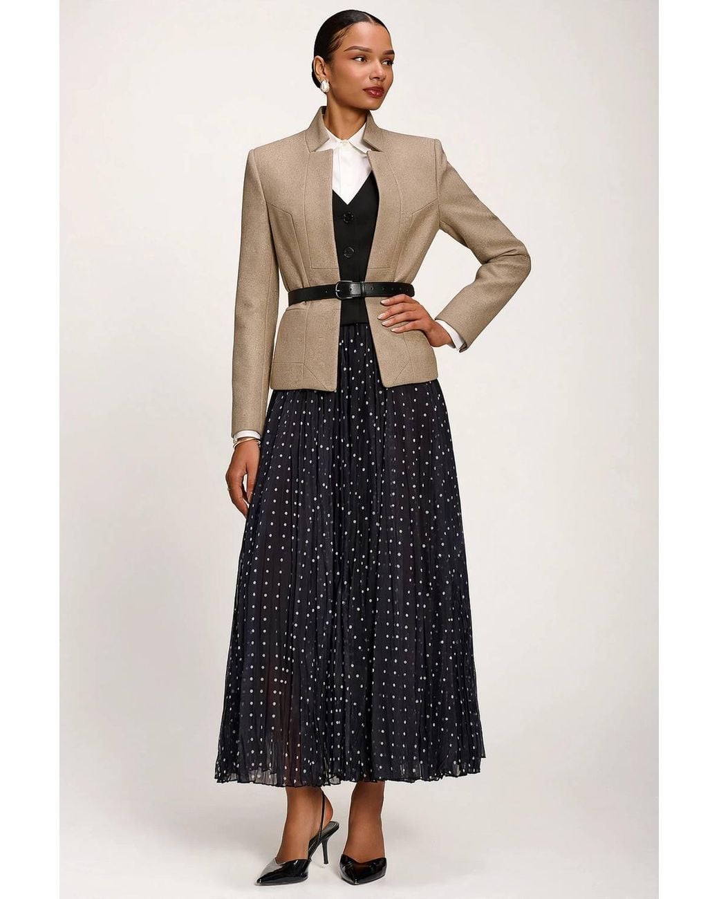 Jolie Moi Blue Spotty Crinkle Mesh Maxi Skirt