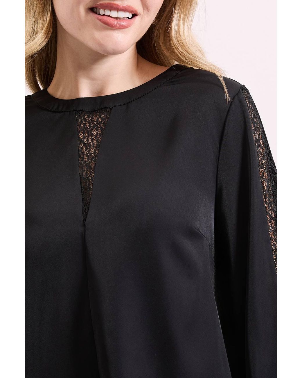 Dorothy Perkins Blue Lace Insert Long Sleeve Blouse